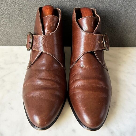 Vintage 80s Nine West Brown Leather Ankle Boot Side Buckle - Women's Size 5.5 - Picture 5 of 10